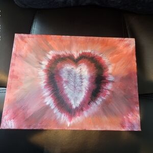 Handpainted Original Abstract Red and Pink Heart Canvas Art